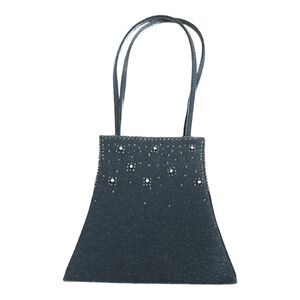 Ladies Regencycore Gray Sparkly Satin Rhinestone Evening‎ Beaded Bag Purse